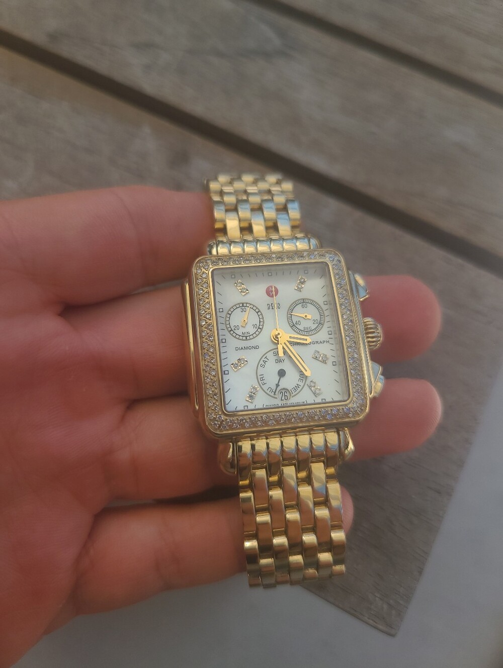Michele Deco Yellow Gold Diamond Ladies Watch MW06P01B0046